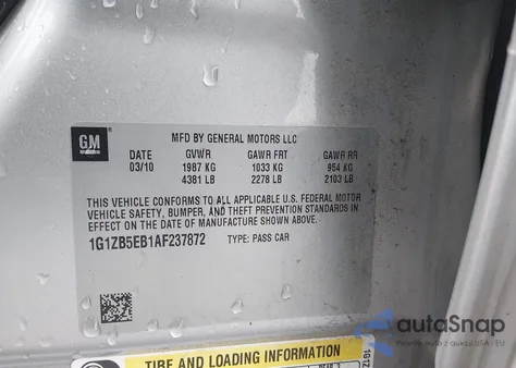 2010 Chevrolet Malibu Ls из США, поврежденный, VIN 1G1ZB5EB1AF237872